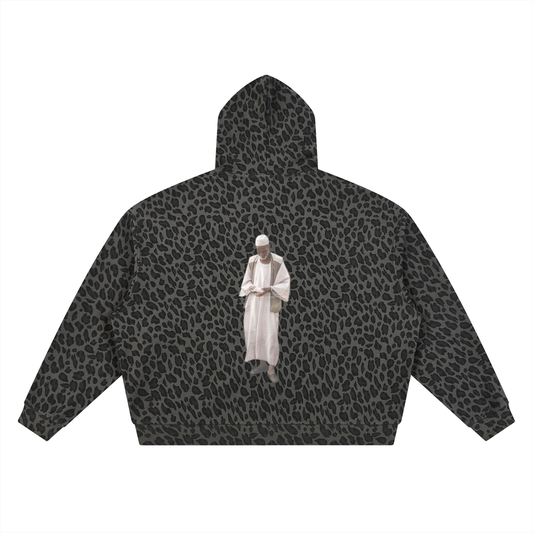 Unisex Leopard Print Waffle Full Zip Hoodie
