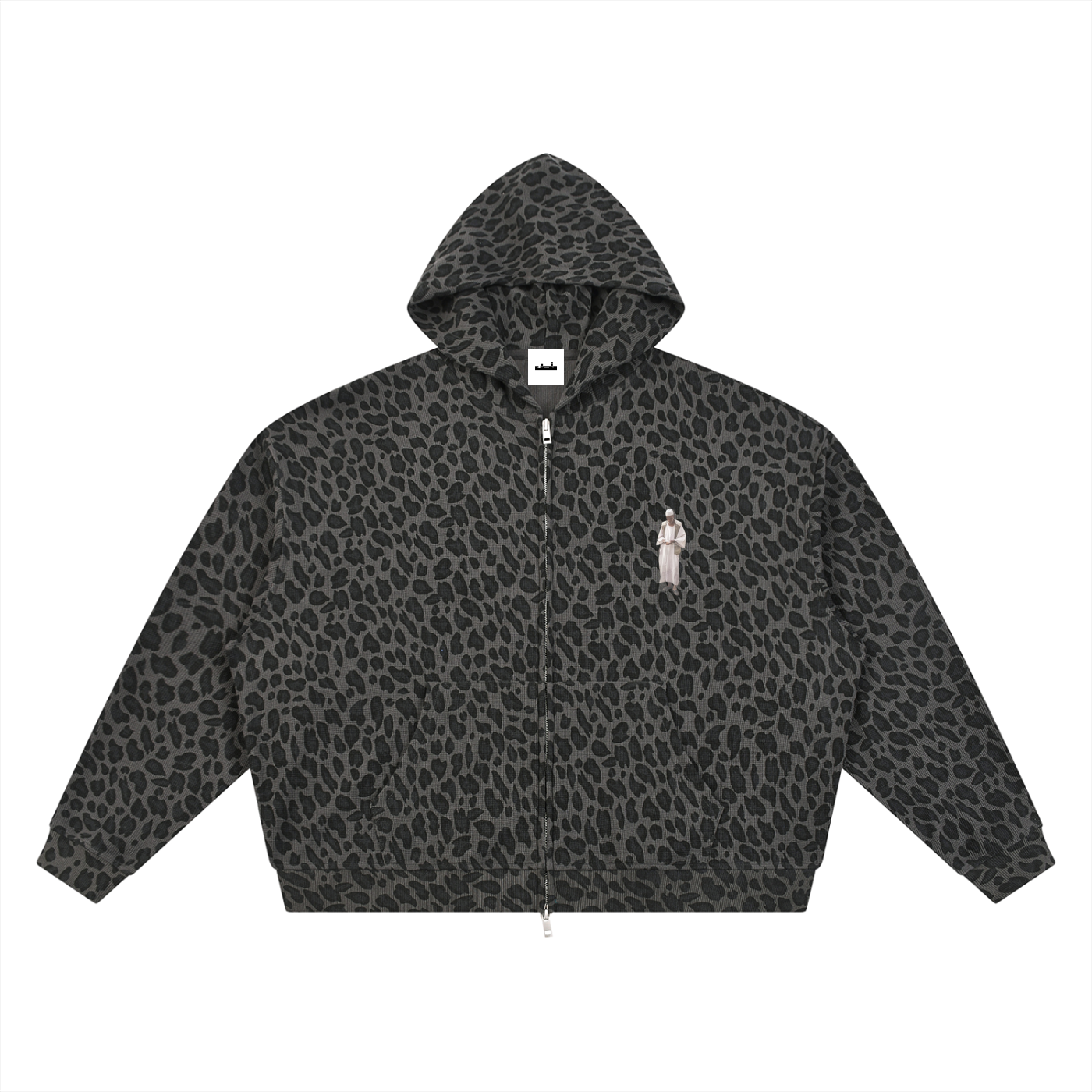 Unisex Leopard Print Waffle Full Zip Hoodie